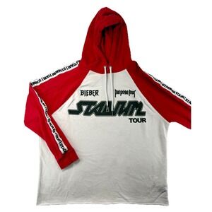 Justin‎ Bieber Hoodie Womens Small White Red Stadium Tour Graphic Concert Crop